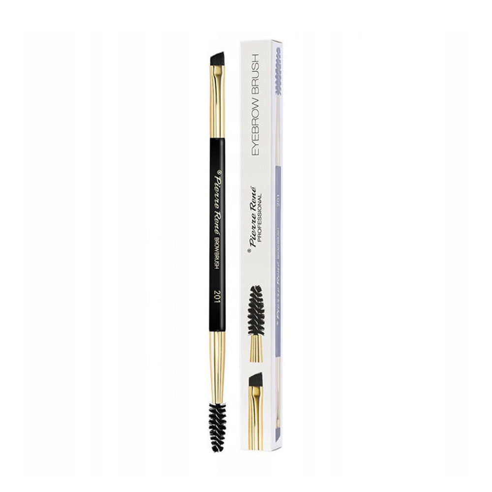 Двосторонній пензель для брів Pierre Rene Eyebrow Brush 201 з синтетичного ворсу, 14 см